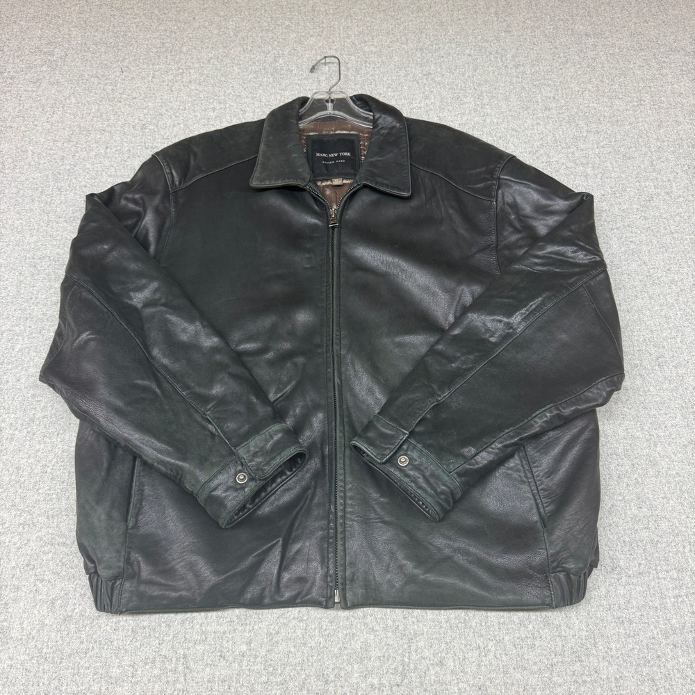 Marc New York Leather Bomber Jacket XL Black Andrew Marc Quilted Zip Coat Mens